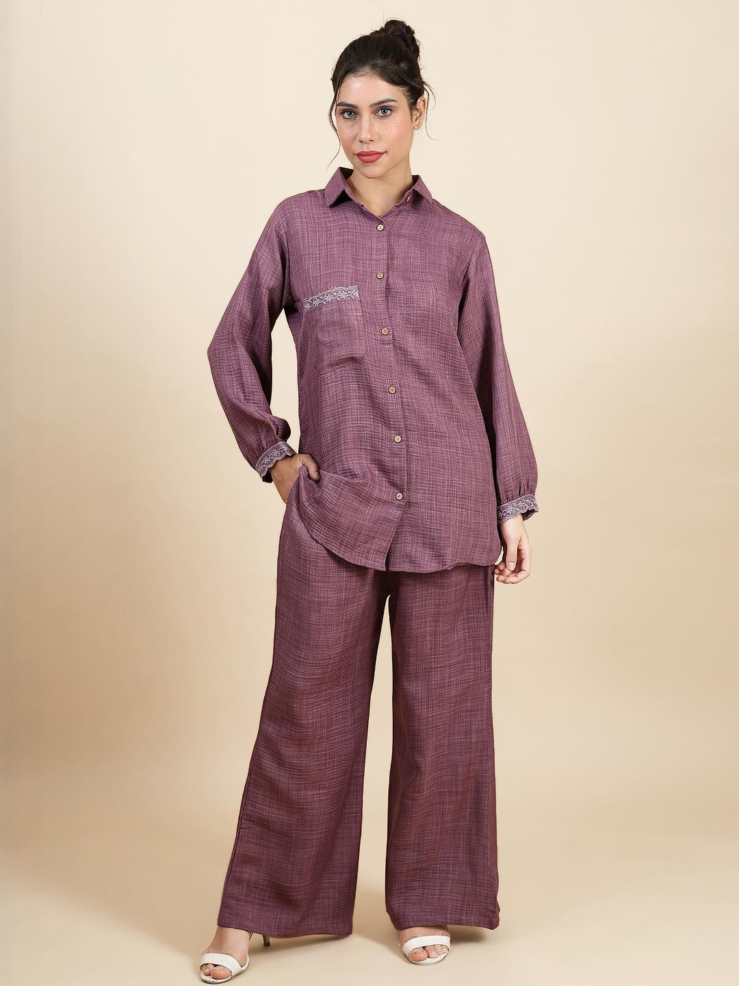 Arsa couture Women Long Sleeves Shirt With Trouser Co-ord Set