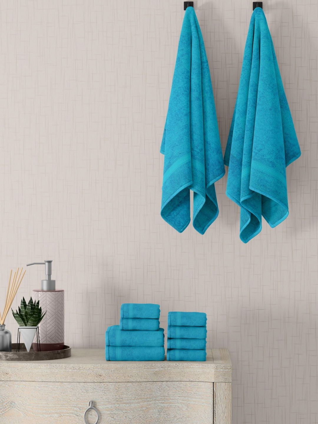 home expressions Blue 10 Pieces Cotton 450 GSM Towel Sets