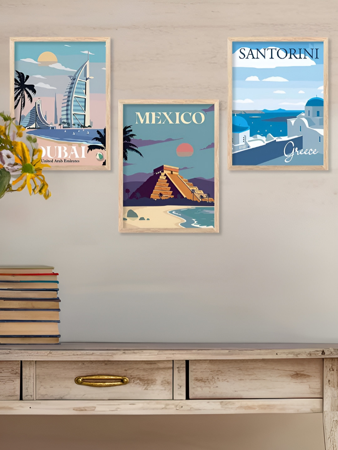 Kotart Blue & White 3 Pieces Contemporary Wooden Wall Arts