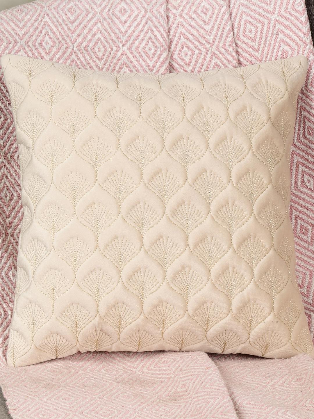 Cream Color Feather Design, 1 Piece Velvet Cushion Cover