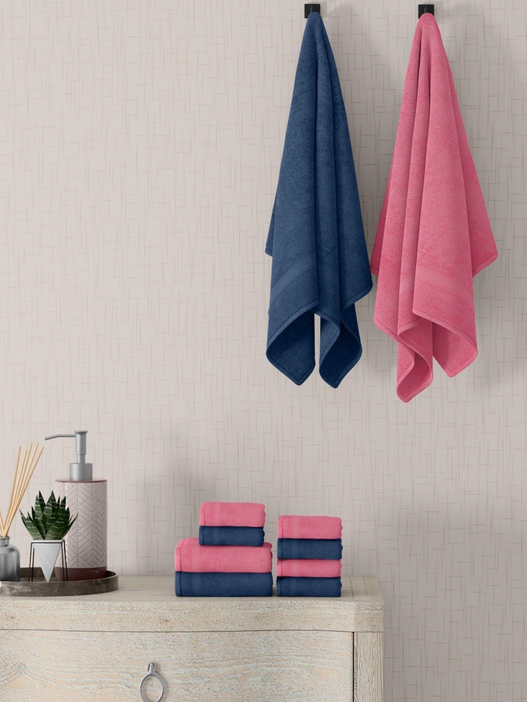 home expressions Blue & Pink 10 Pieces Cotton 450 GSM Towel Sets