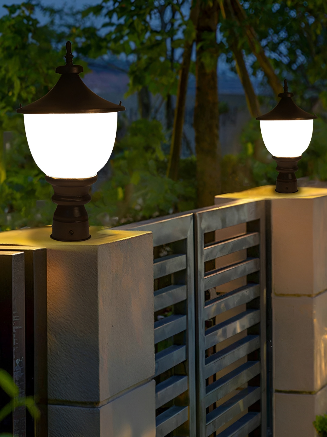 KINIS 2 Pieces Black & White Modern Shaped Weatherproof Outdoor Pole Lamp