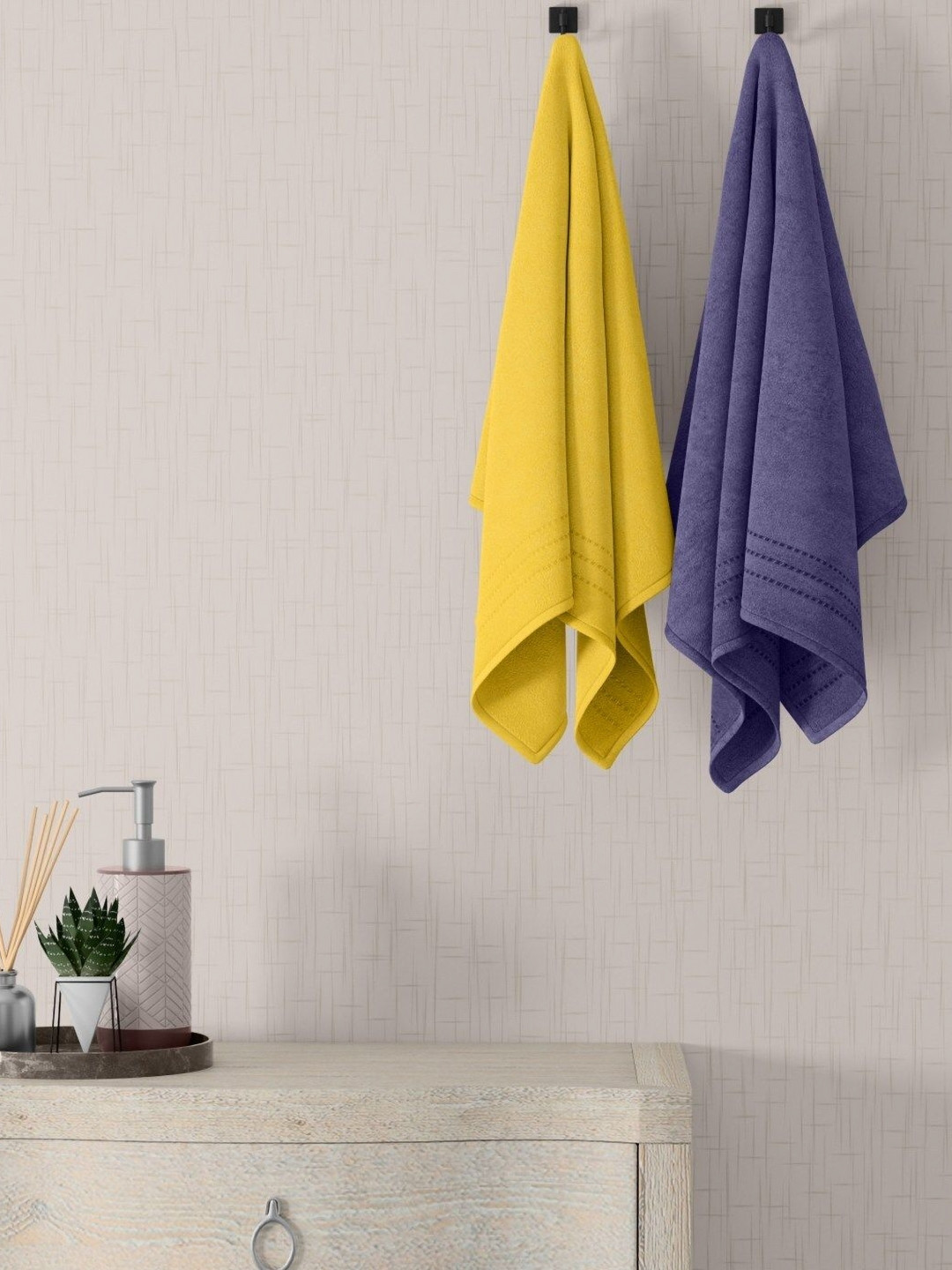 home expressions Yellow & Purple 2 Pieces Cotton 380 GSM Towel Sets