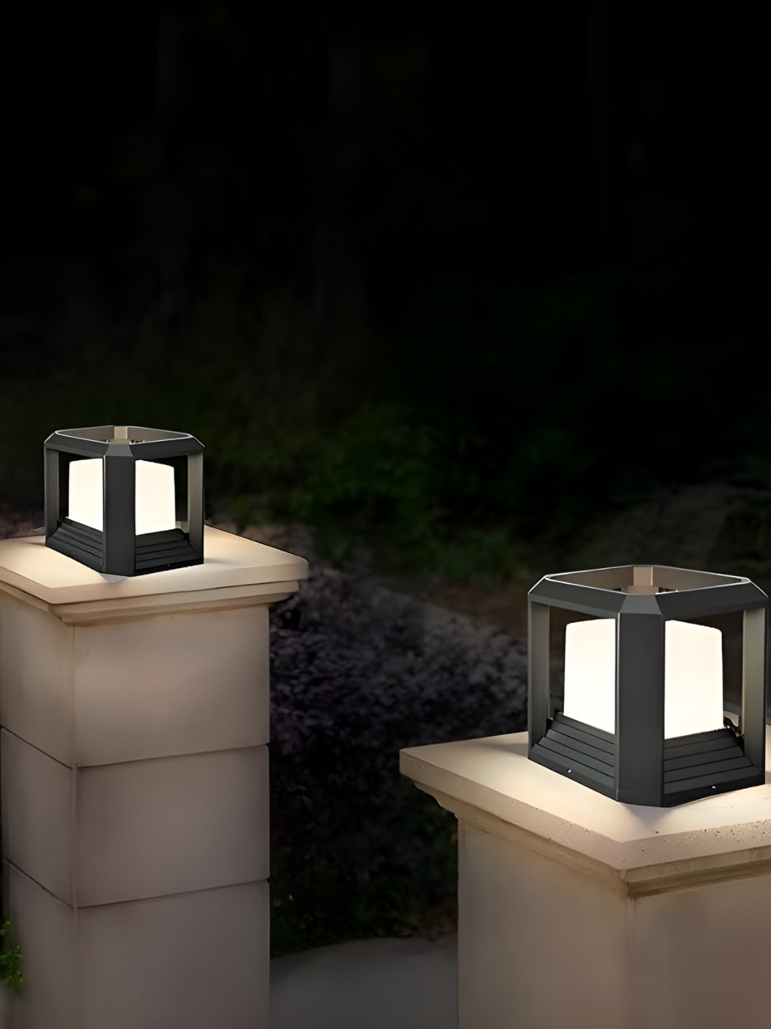 KINIS 2 Pcs Grey Square Shaped Weatherproof & Rust-Resistant Outdoor Pole Lamps