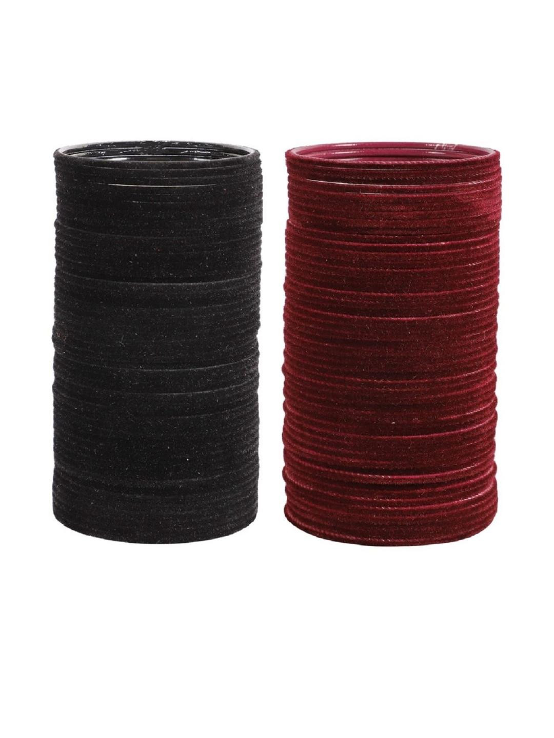 Guddan  Set of 96 Black and Maroon Velvet Bangles