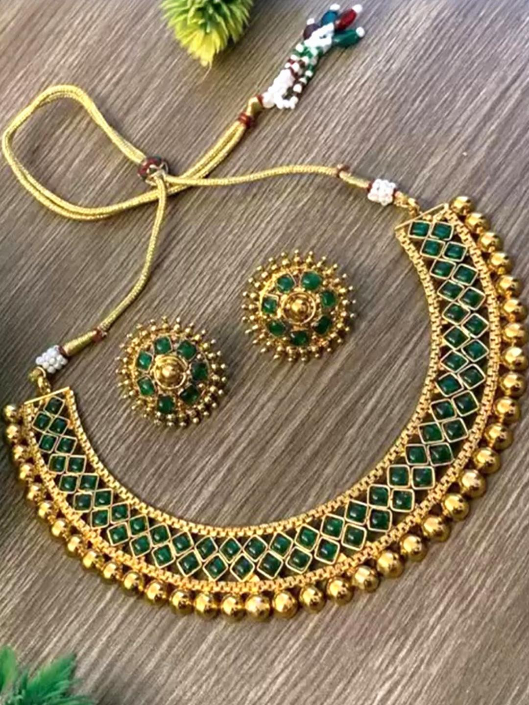 J D Jewellers Women Green Jewellery Set