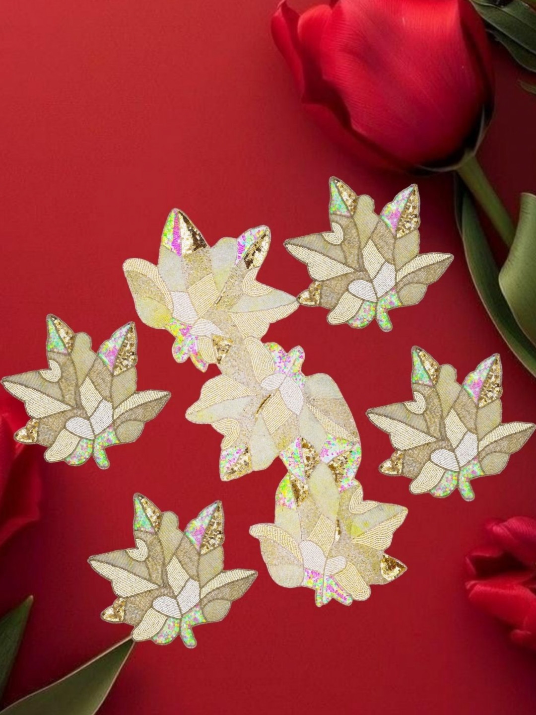 YWULY Cream & White 5 Pieces Ethnic Motifs Embellished Table Linen Sets