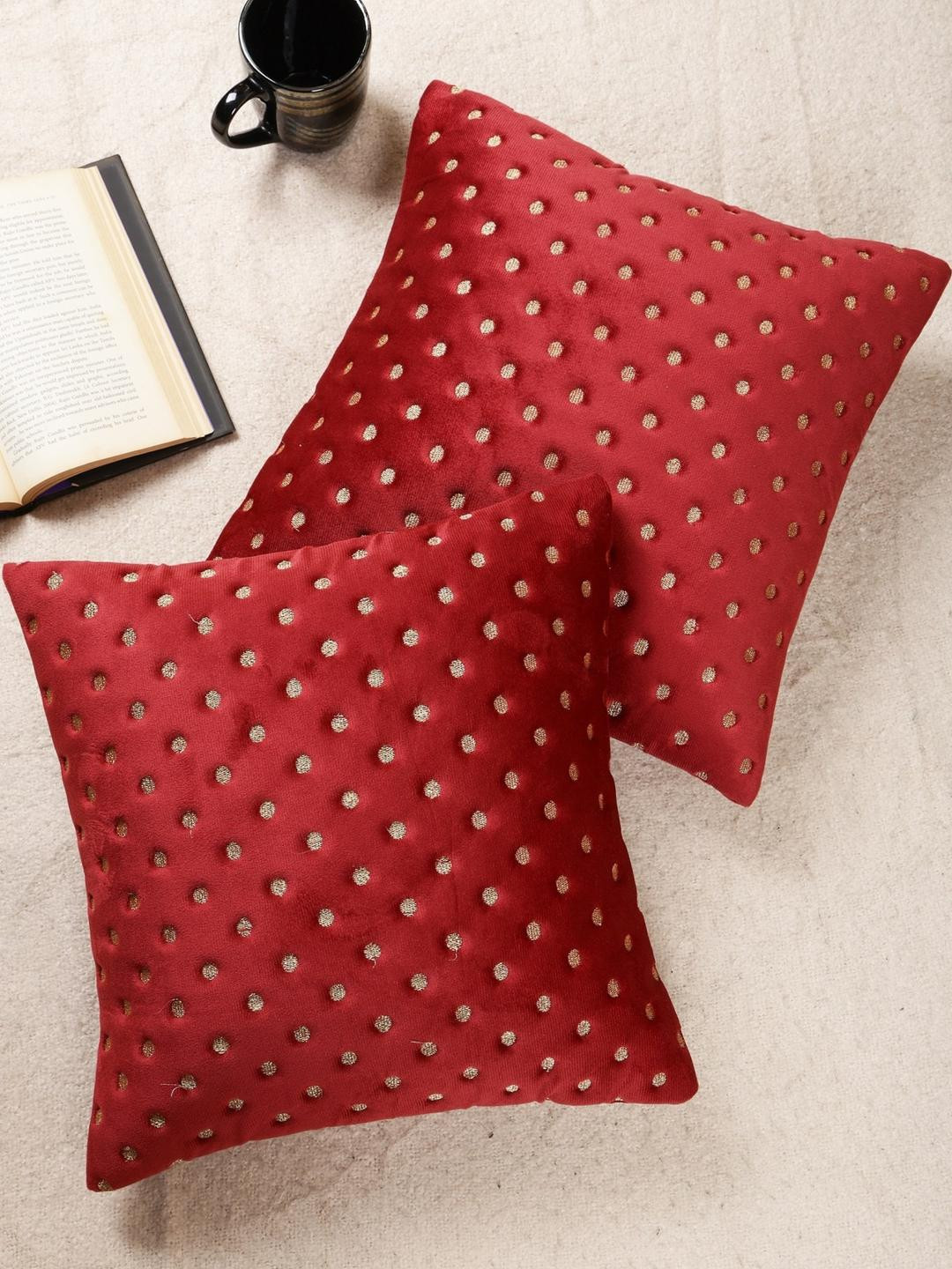 Dot Embroidered Design, Set of 2 Pieces Velvet Cushion Cover