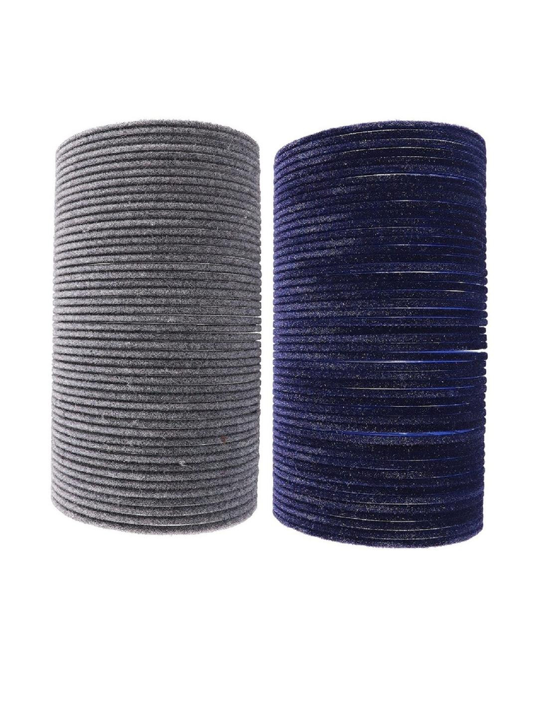 Guddan Set of 96 Grey & Navy Blue Metal Velvet Bangles