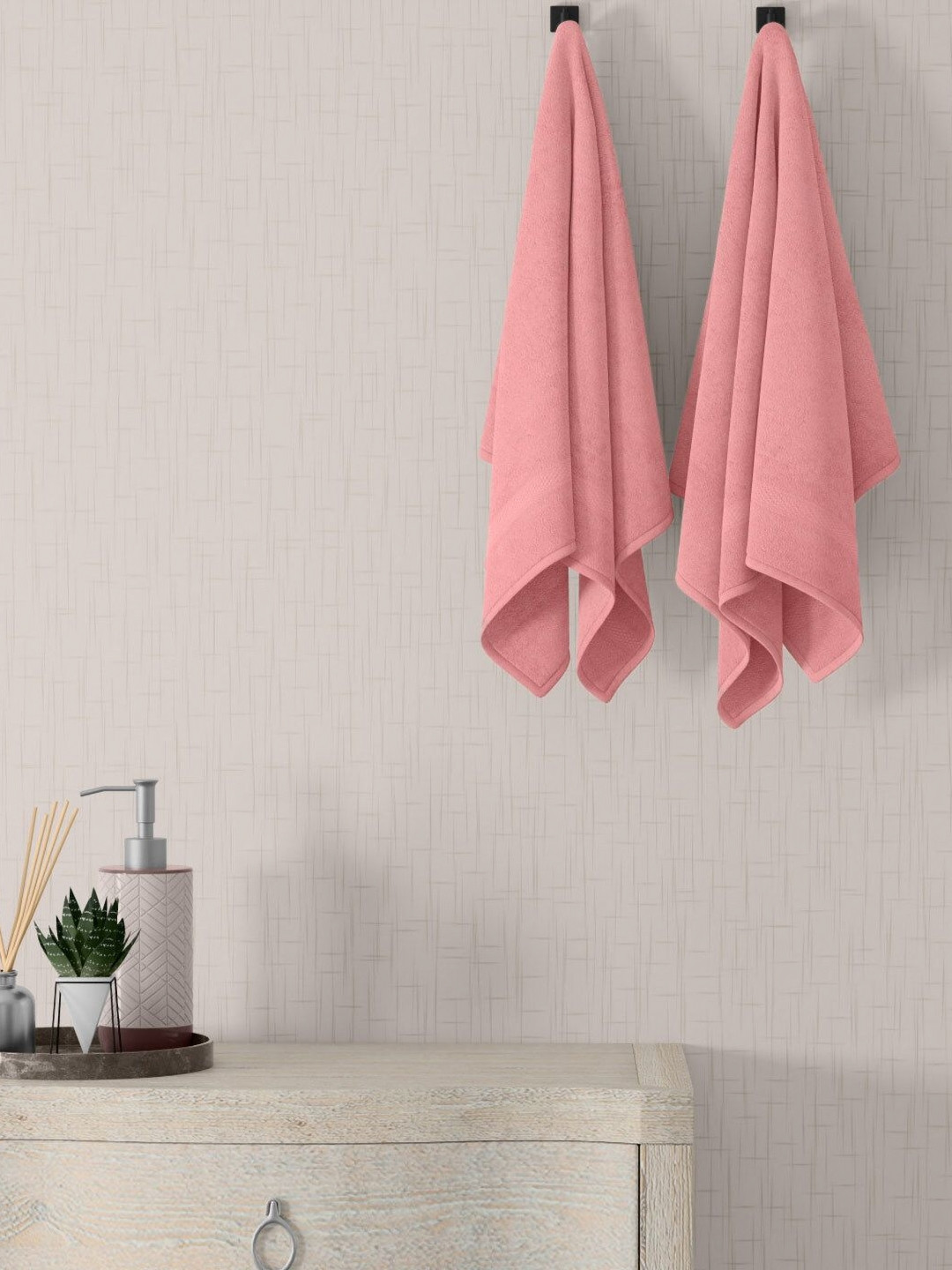home expressions Pink 2 Pieces Cotton 450 GSM Towel Sets
