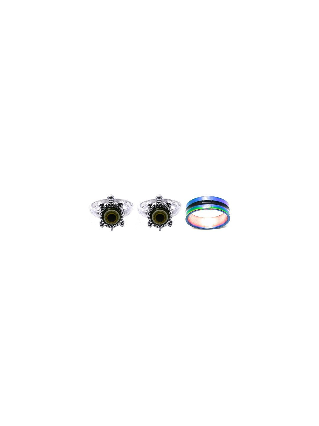 Dynamic Retail Global Unisex Pack Of 3 Multicolour And Turtle Shaped Finger Rings