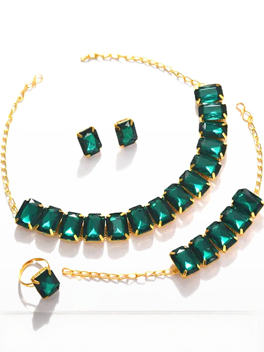 J D Jewellers Women Green Jewellery Set