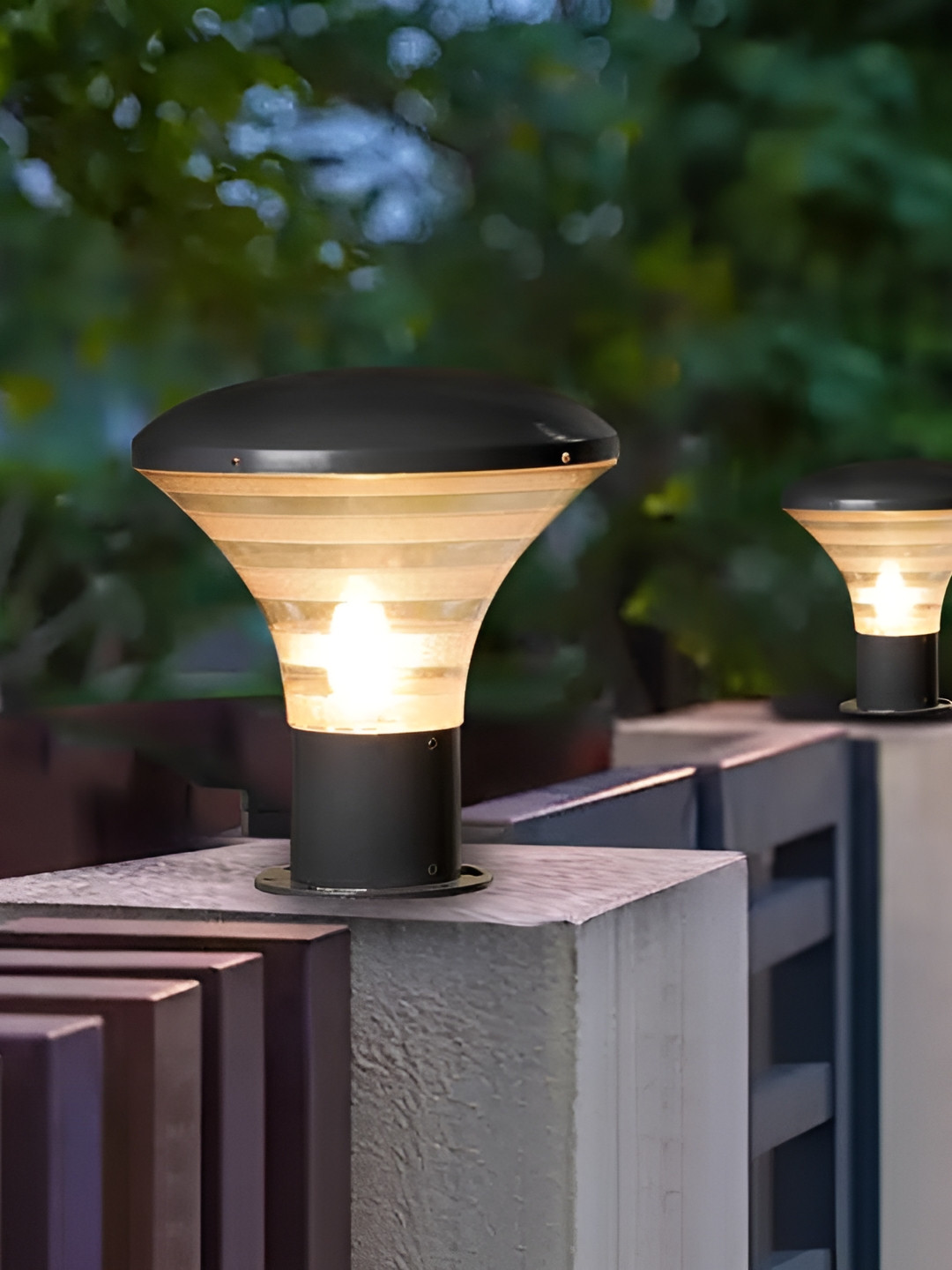 KINIS Grey & White 2 Pieces Frustrum Shaped Weatherproof Outdoor Pole Lamps