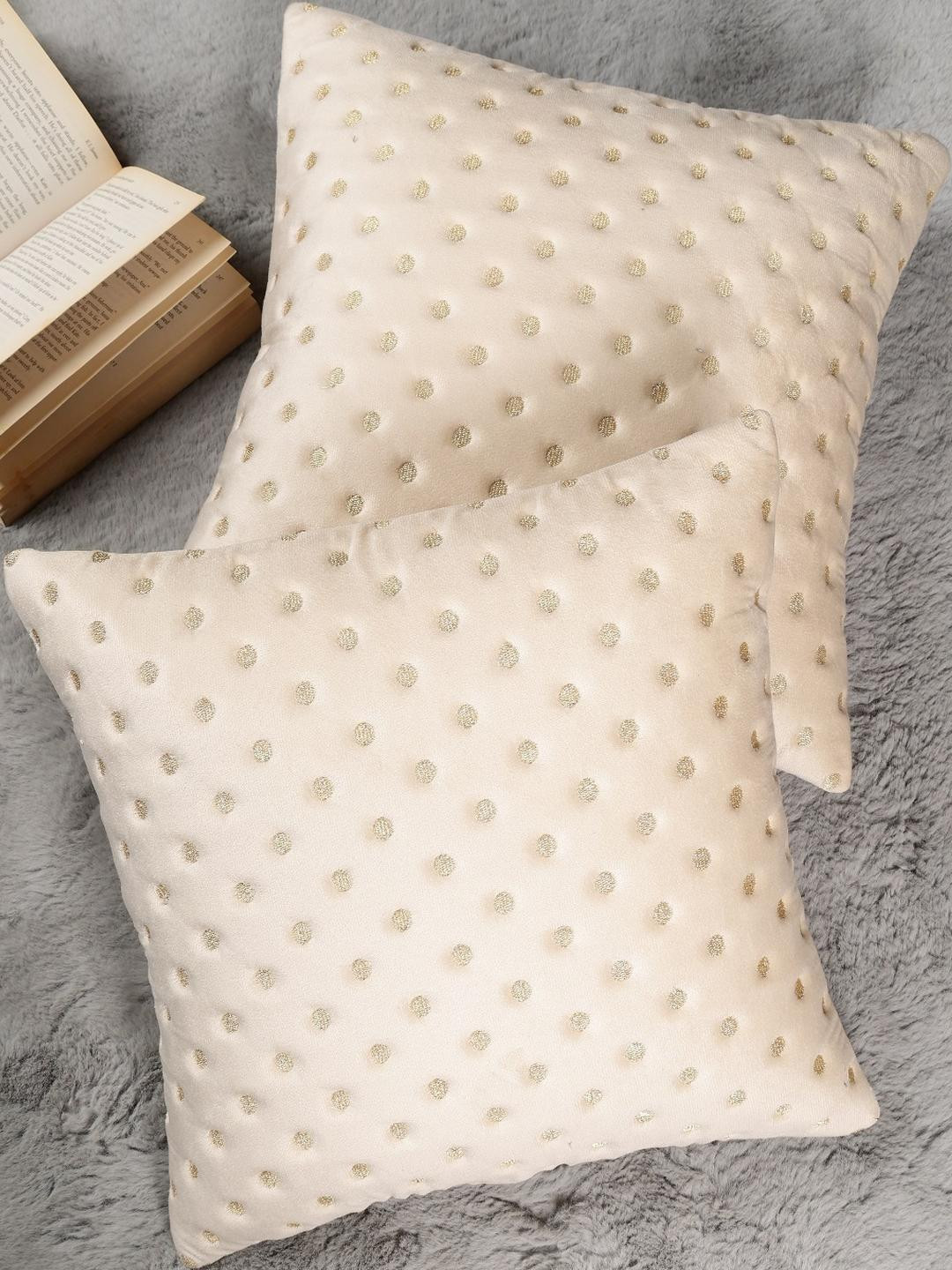 Dot Embroidered Design, Set of 2 Pieces Velvet Cushion Cover