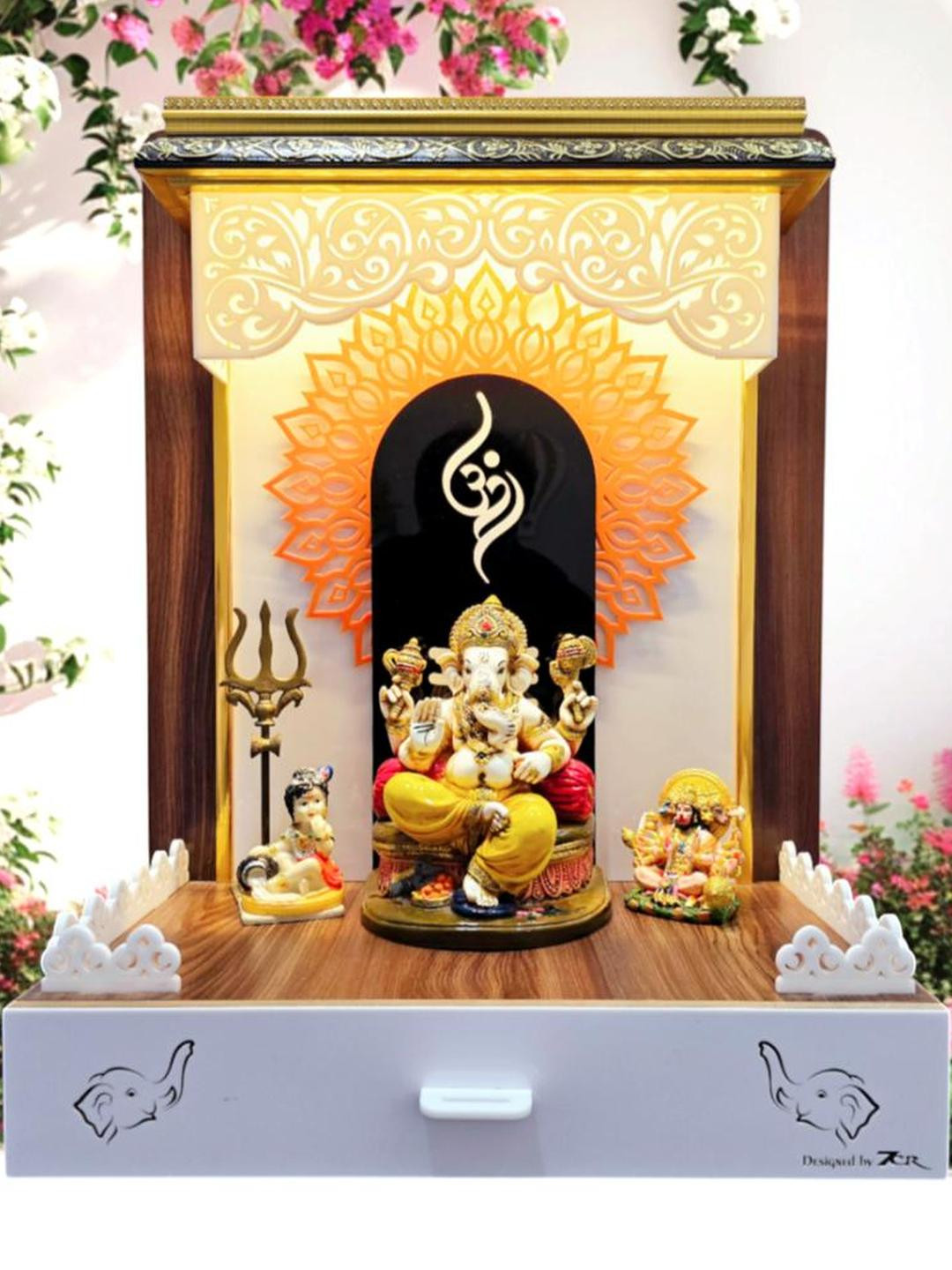 7CR Brown Wooden Free Standing Home Temple With Storage