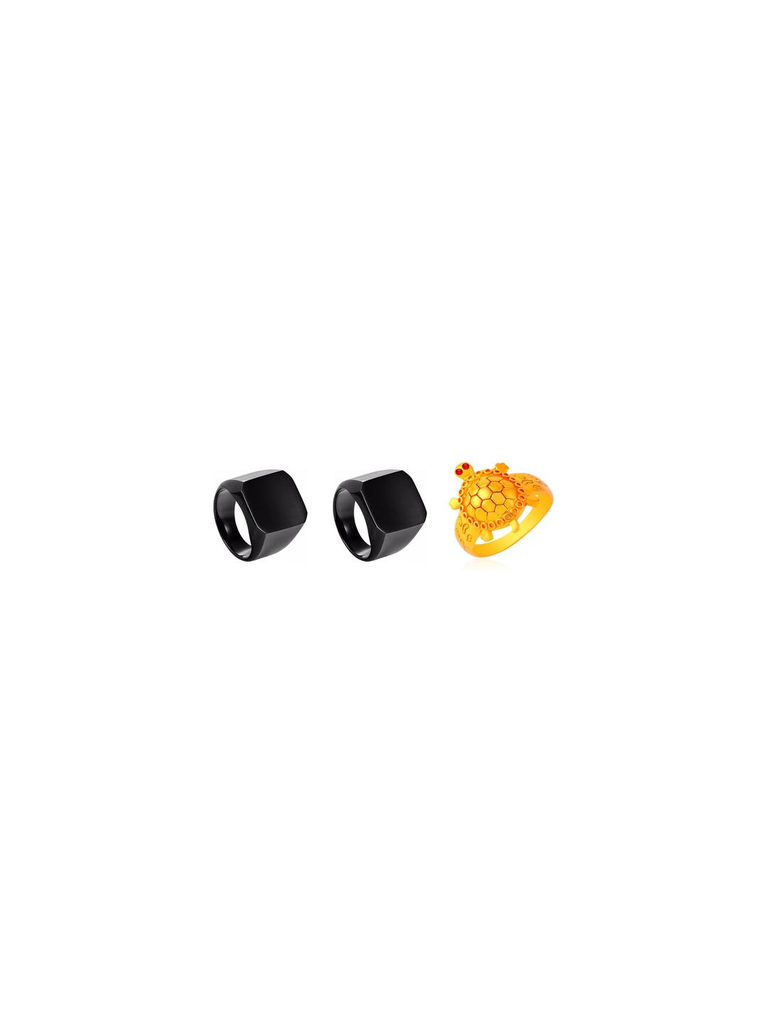 Dynamic Retail Global Men Pack Of 3 Black And Gold Casual Alloy Finger Ring