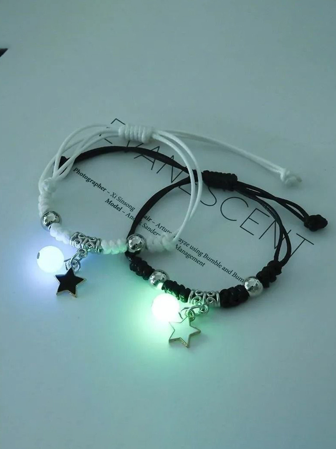P. R. PRINTS Unisex Set Of 2 Luminous Couple Charm Bracelets