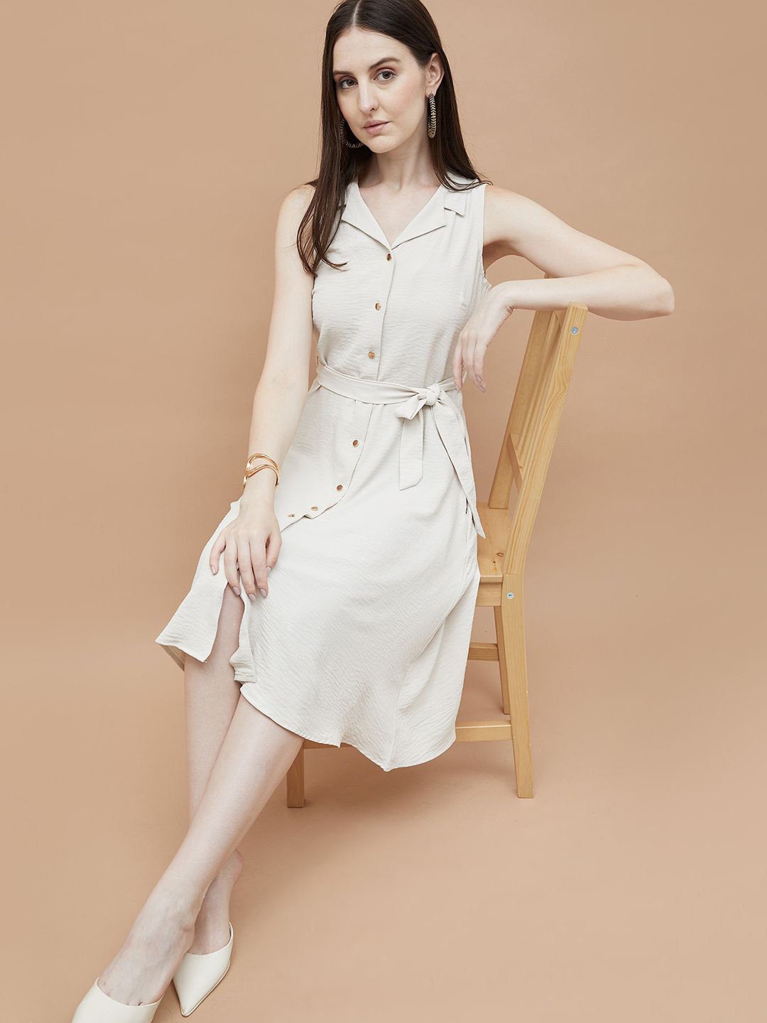 CODE by Lifestyle Women Self Design Shirt Collar Shirt Midi Dress