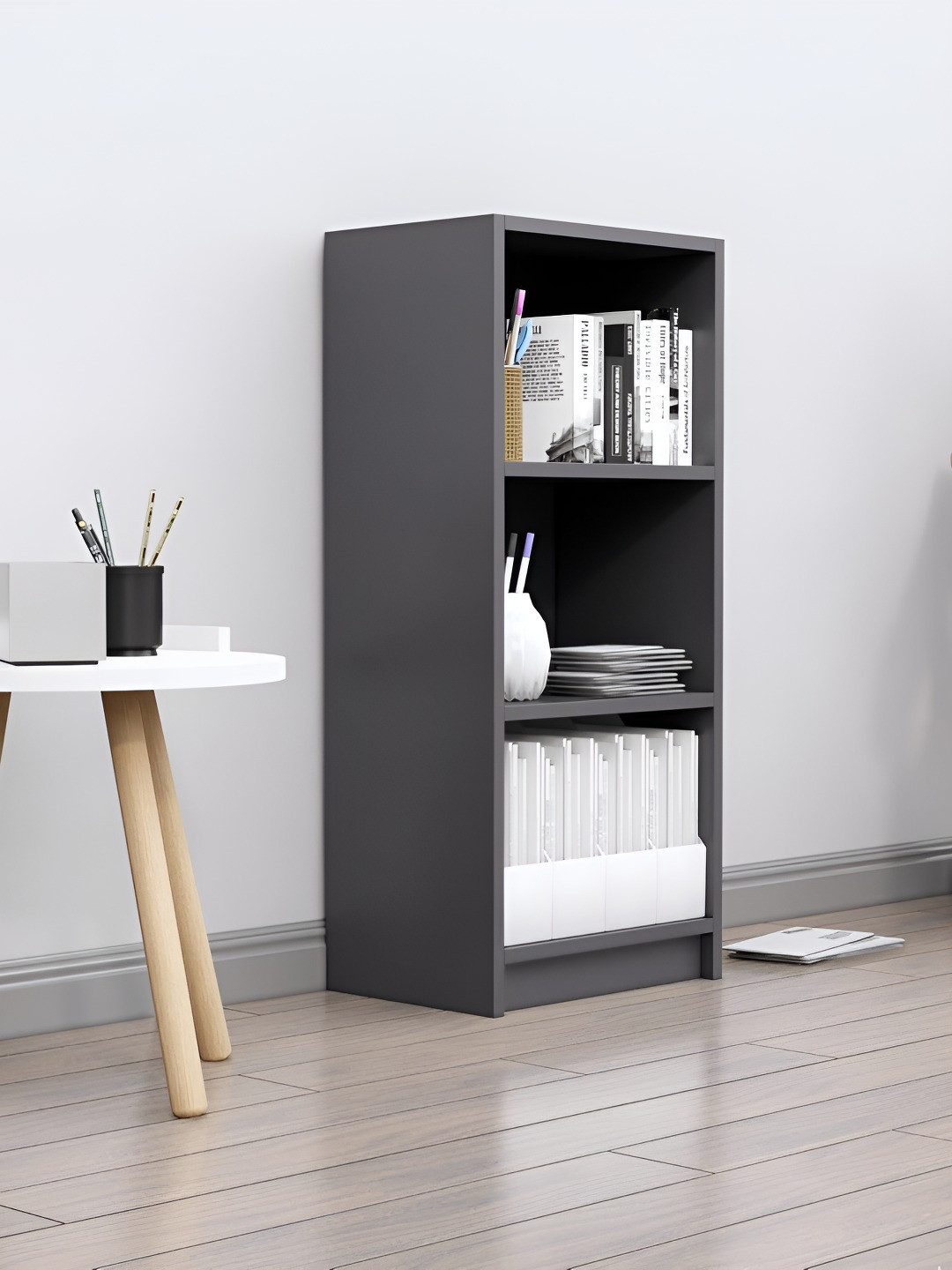 HEXA RED Grey 3 Tier Wooden BookShelf