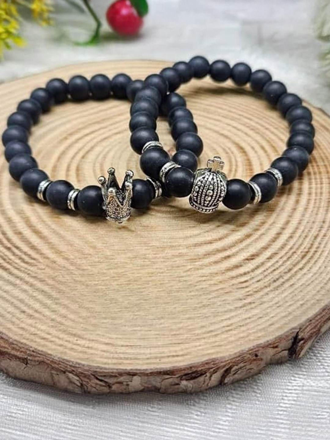 Lovemi Movements Unisex Set Of 2 Artificial Beaded Crown Charm Bracelets