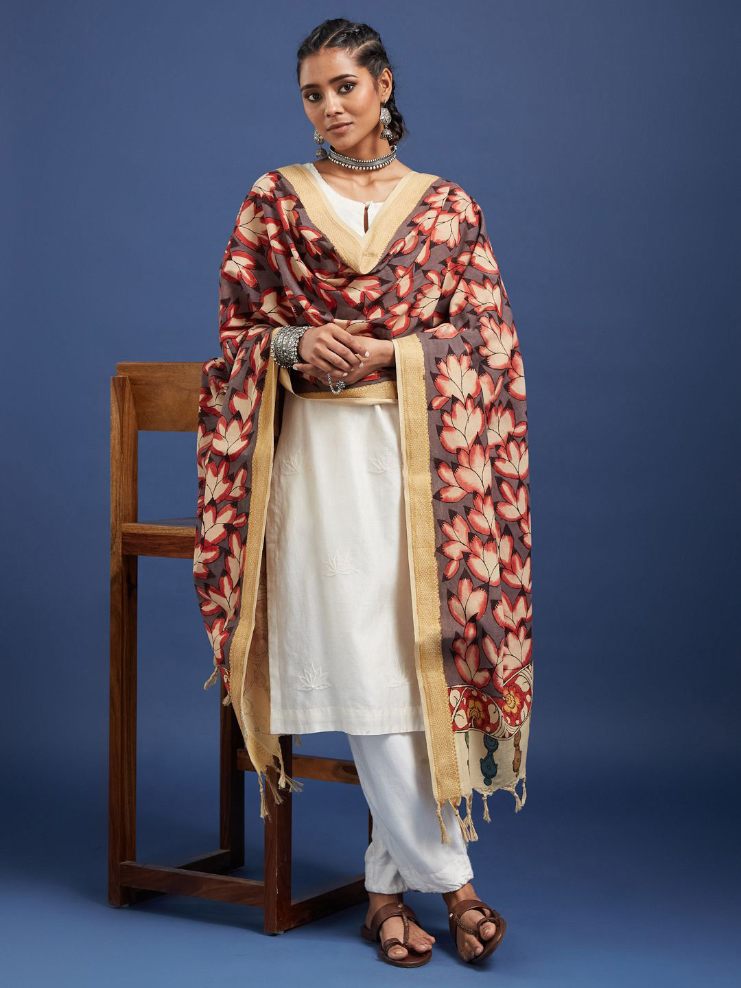 Taavi Kalamkari Hand Painted Pure Cotton Dupatta