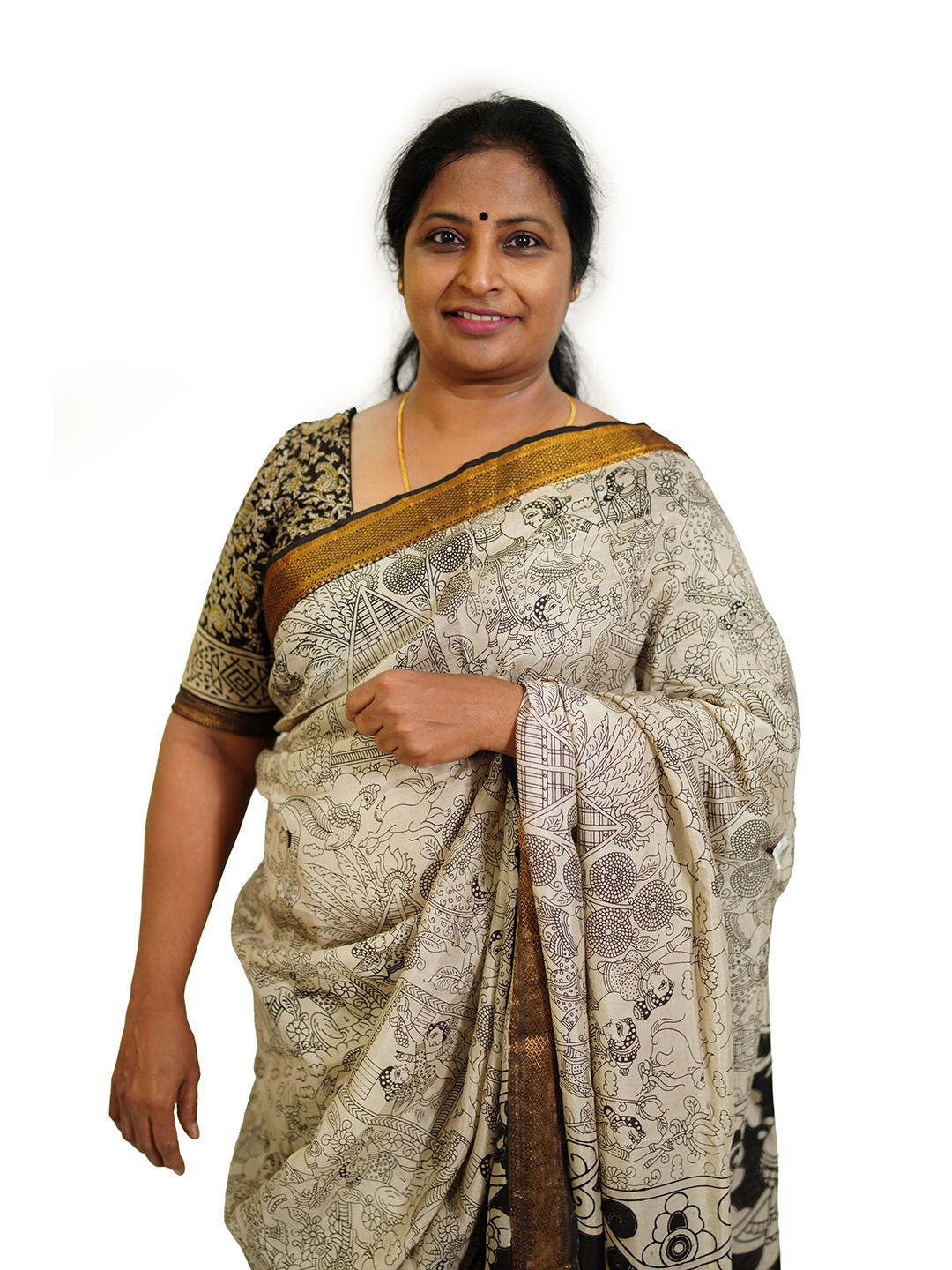SR HANDLOOMS AND TEXTILES Kalamkari Printed Zari Handloom Chanderi Saree