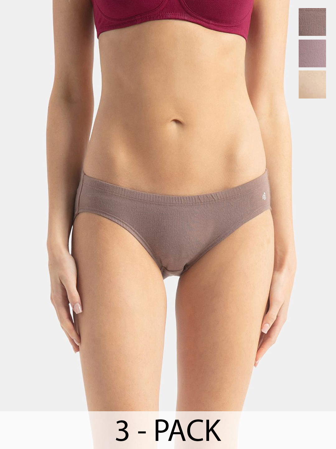 Jockey Pack Of 3 Medium Coverage Cotton Mid Waist Bikini With StayFresh Treatment - FE30