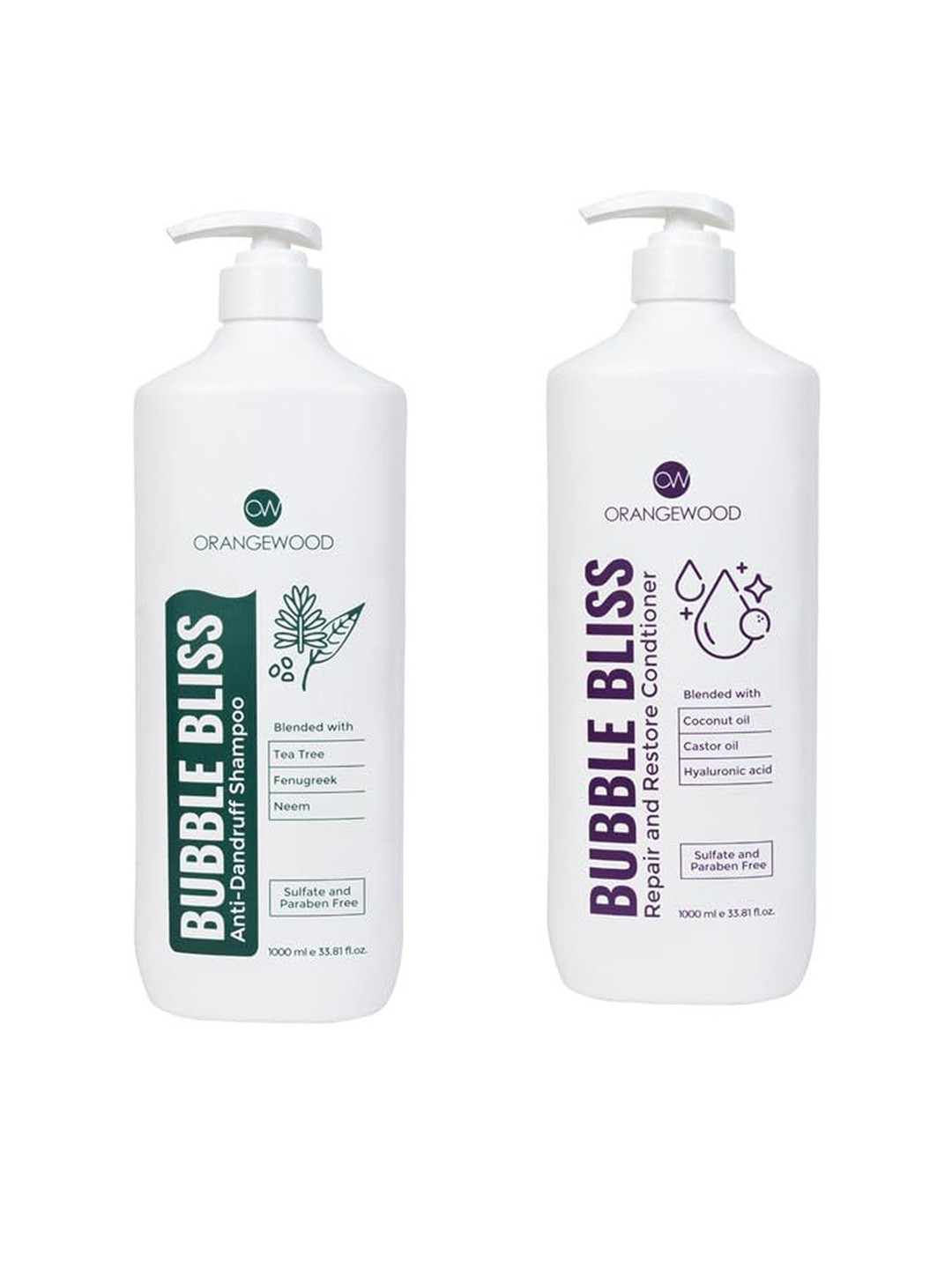 ORANGEWOOD Set Of 2 Bubble Bliss Anti-Dandruff Shampoo & Repair Conditioner -1000 ml Each