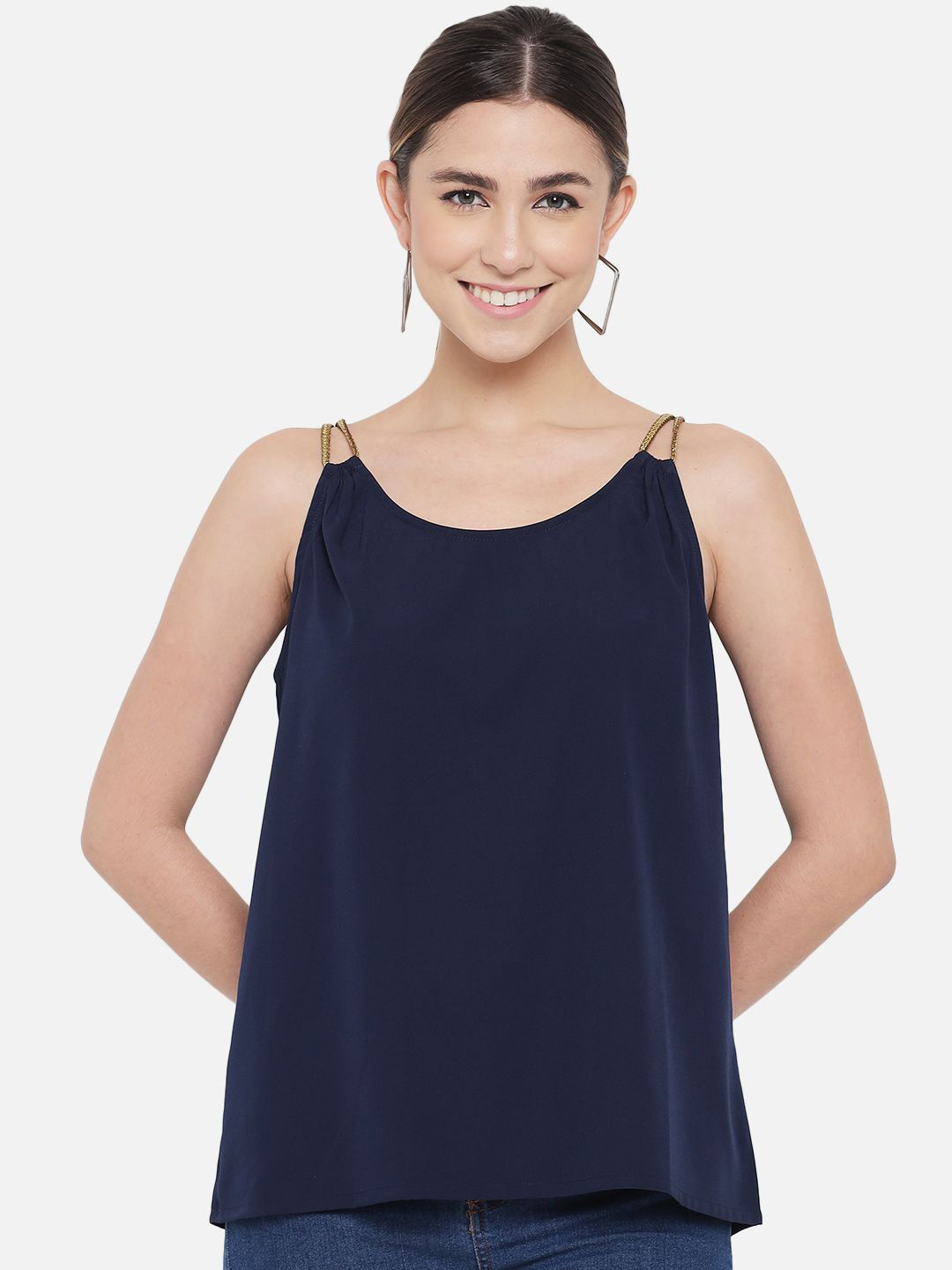 OTIRA Women Solid Blue Round Neck Top