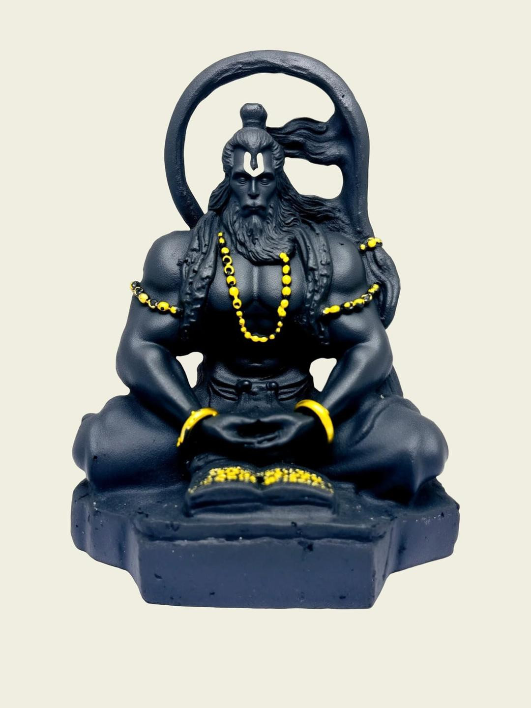 SSS SCULPTURE Hunuman Black Ceramic Glossy Prayer Room Small Showpiece - 3.5 Inches