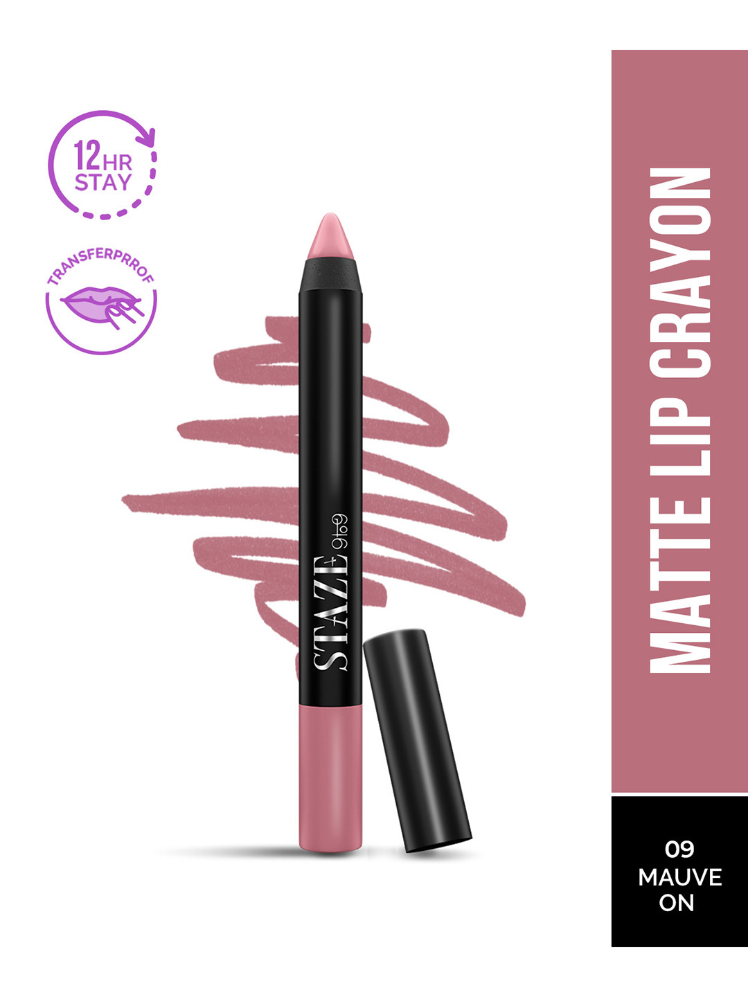 STAZE Pout On Matte Finish Smudgeproof Lip Crayon with Jojoba Oil - Mauve On 09