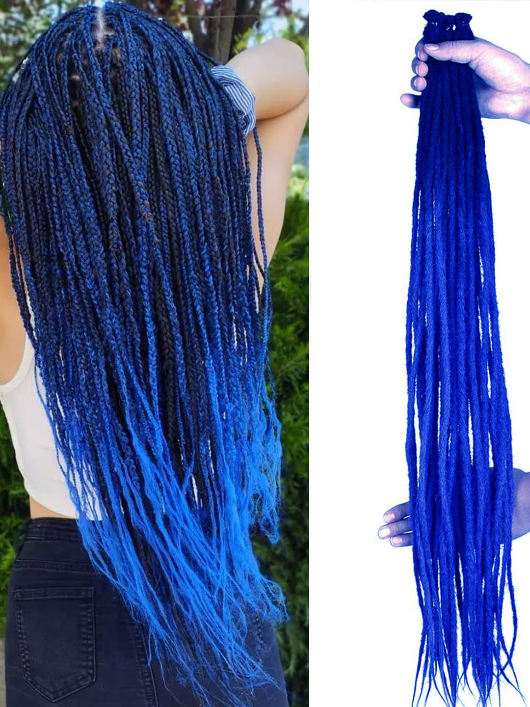 RITZKART Clip In Straight Locks Hair Extension- Black & Navy Blue Mix- 36 Inch