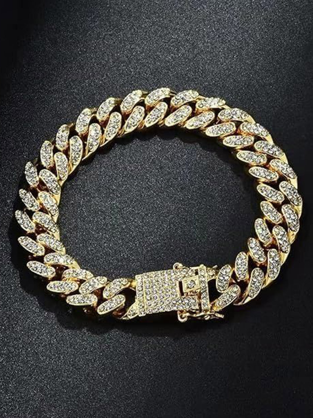 Lovemi Movements Unisex Gold-Plated Stainless Steel Cubic Zirconia Studded Bracelet