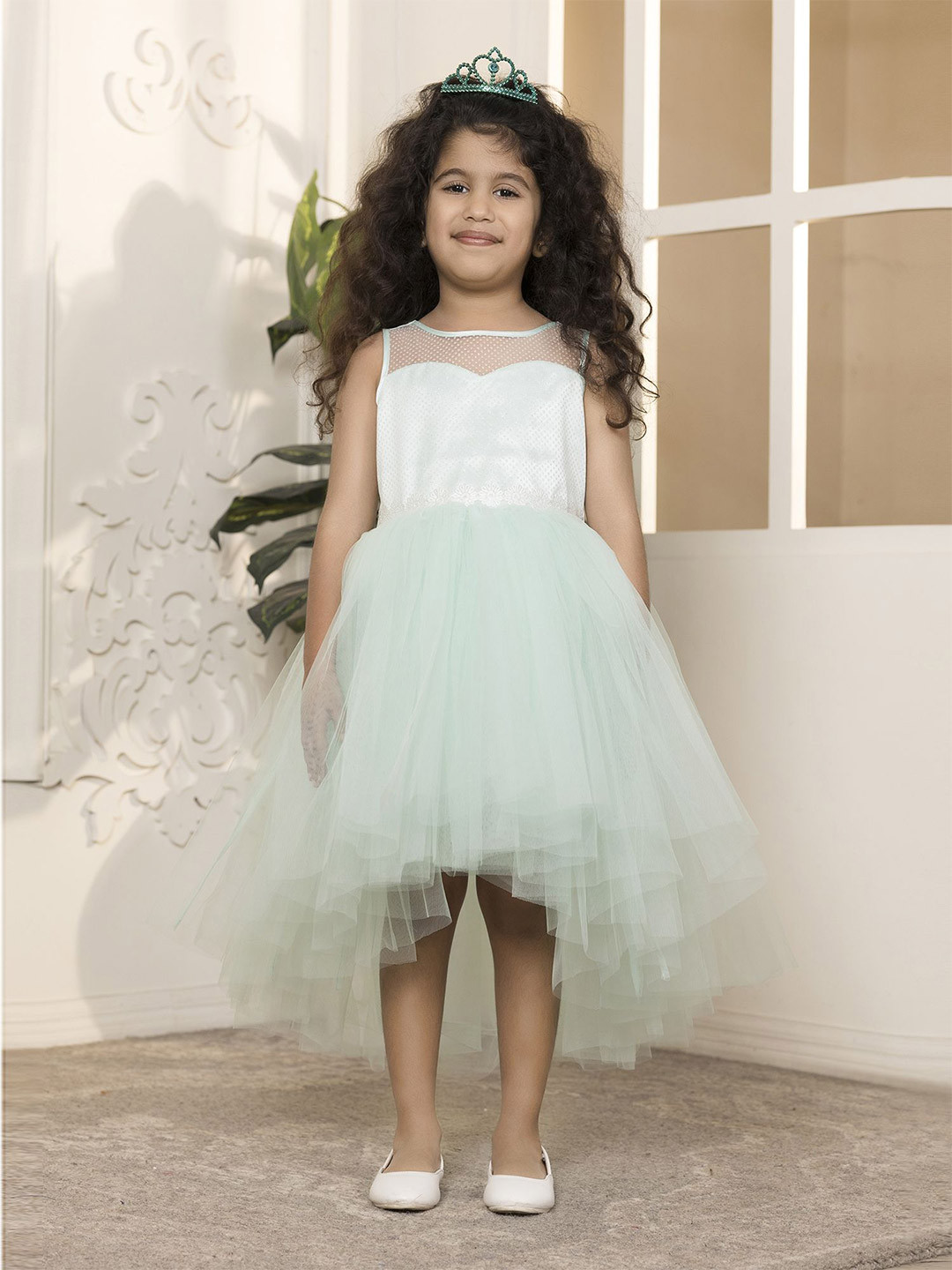 Toy Balloon Girls Self Design Boat Neck  Fit & Flare Dress
