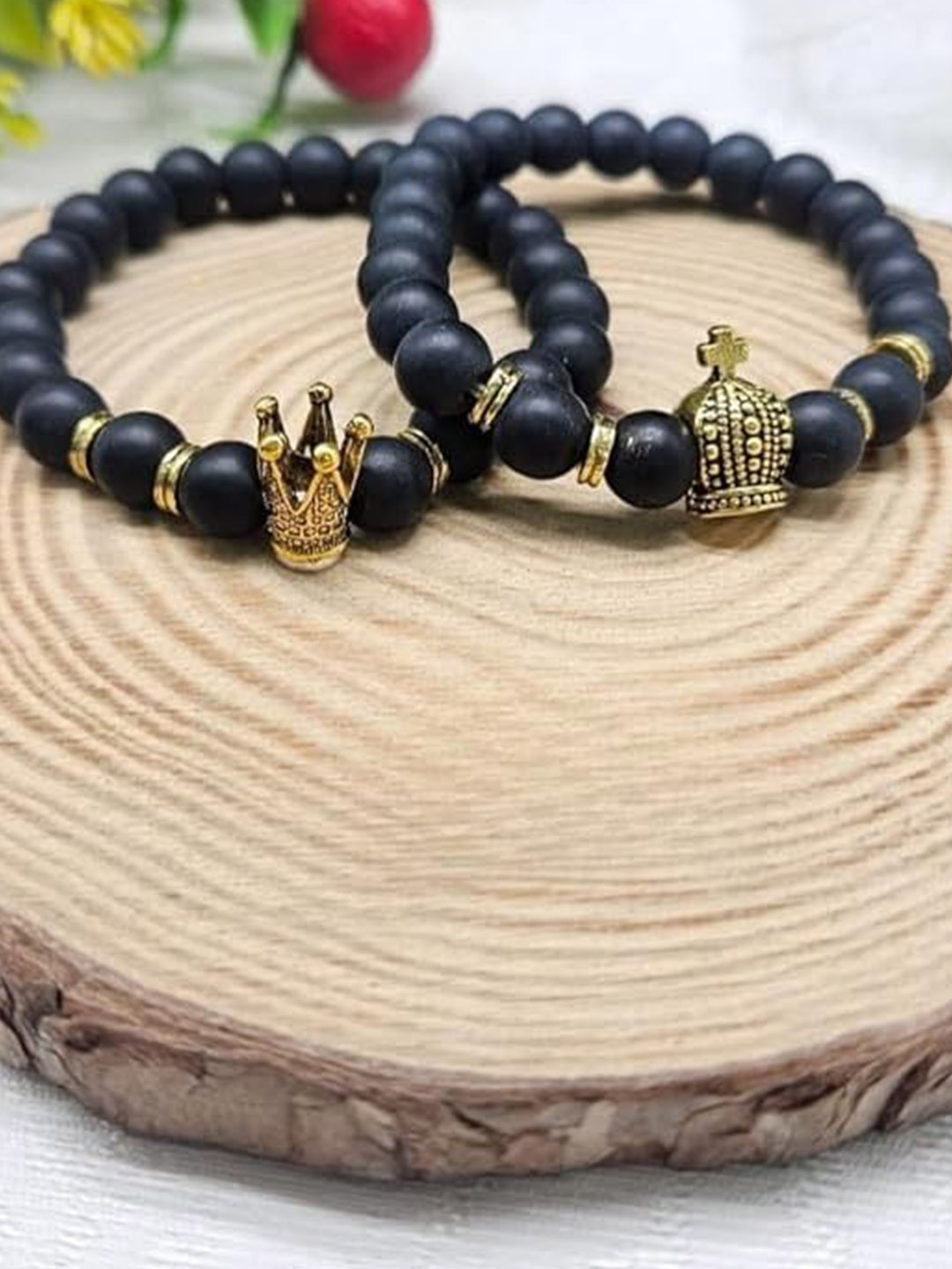 Lovemi Movements Unisex Set Of 2 Artificial Beaded Crown Charm Bracelets