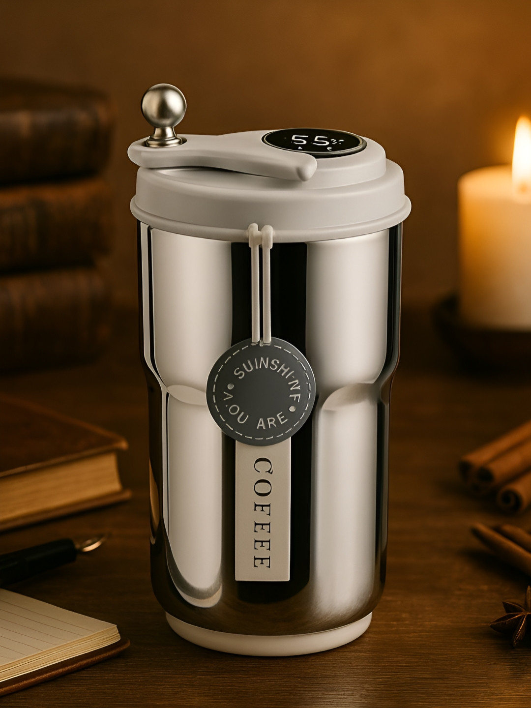 Myntra Elegant Homes Stainless Steel Leakproof Tumbler With Temperature Display - 420 ml