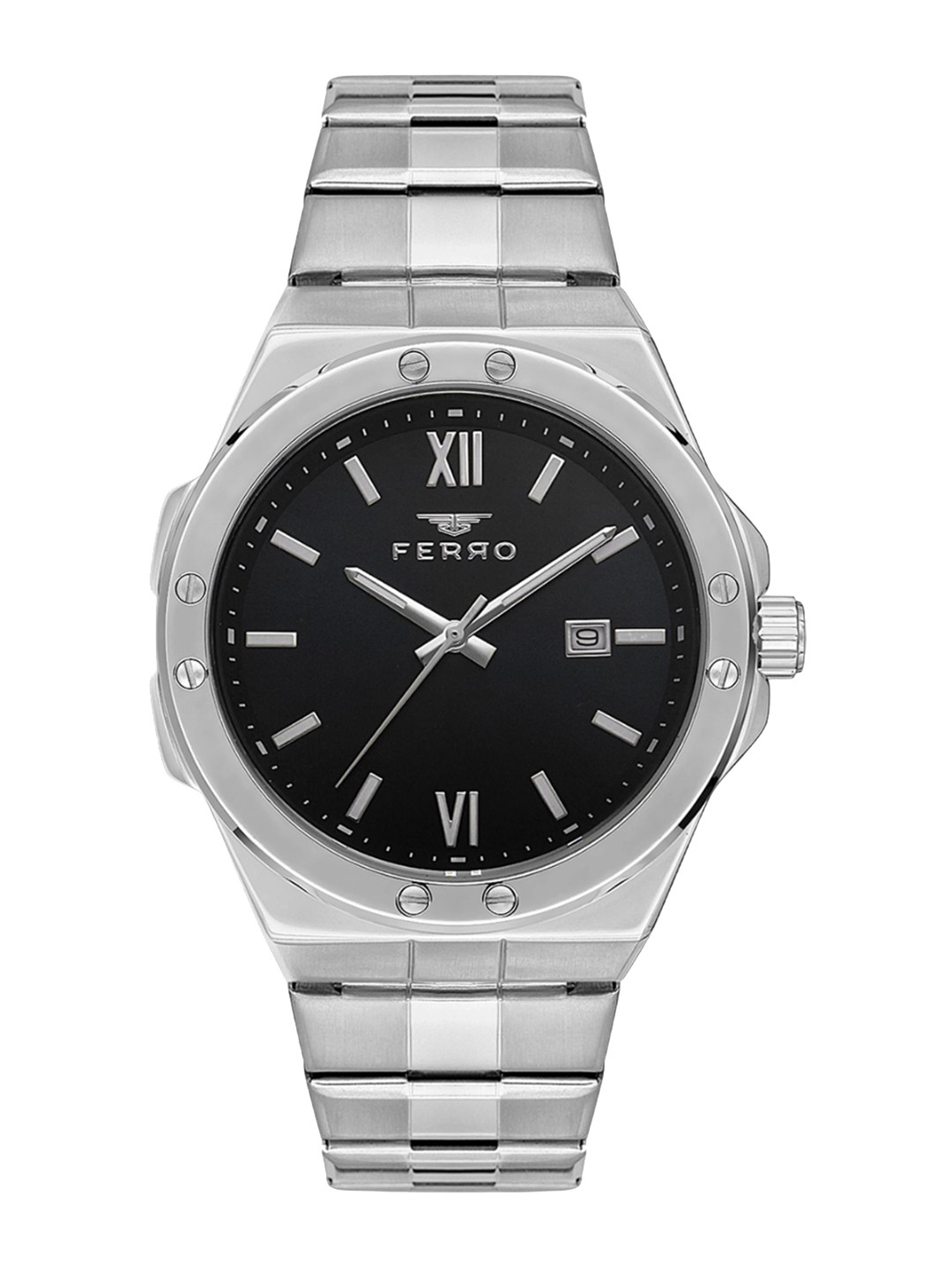 Ferro Men Brass Dial & Stainless Steel Bracelet Style Straps Analogue Watch F11357A-A2