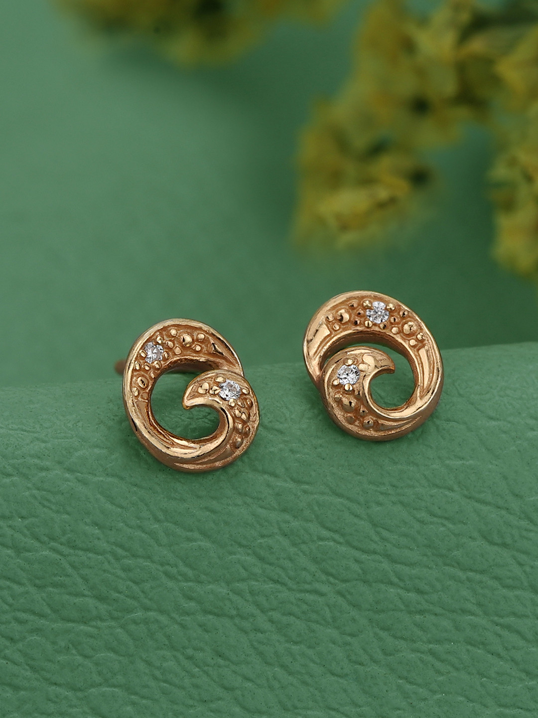 DressBerry 925 Sterling Silver 18kt Rose Gold Plated CZ Contemporary Stud Earring