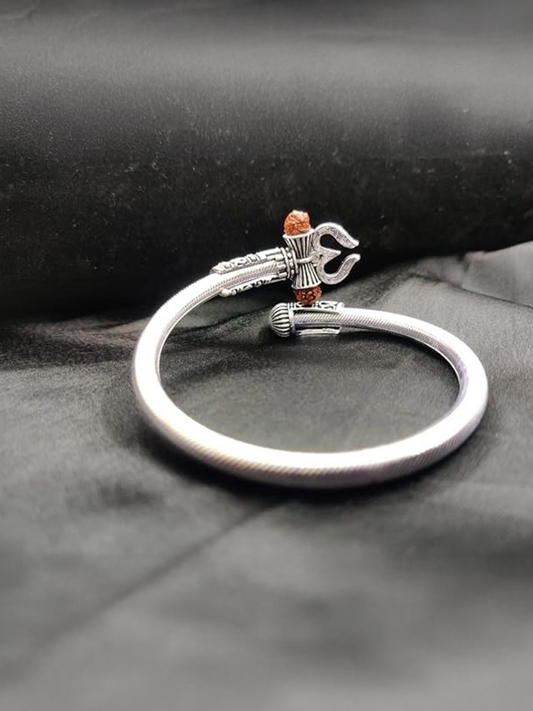 Lovemi Movements Men Silver-Plated Mahadev OM Cuff Bracelet