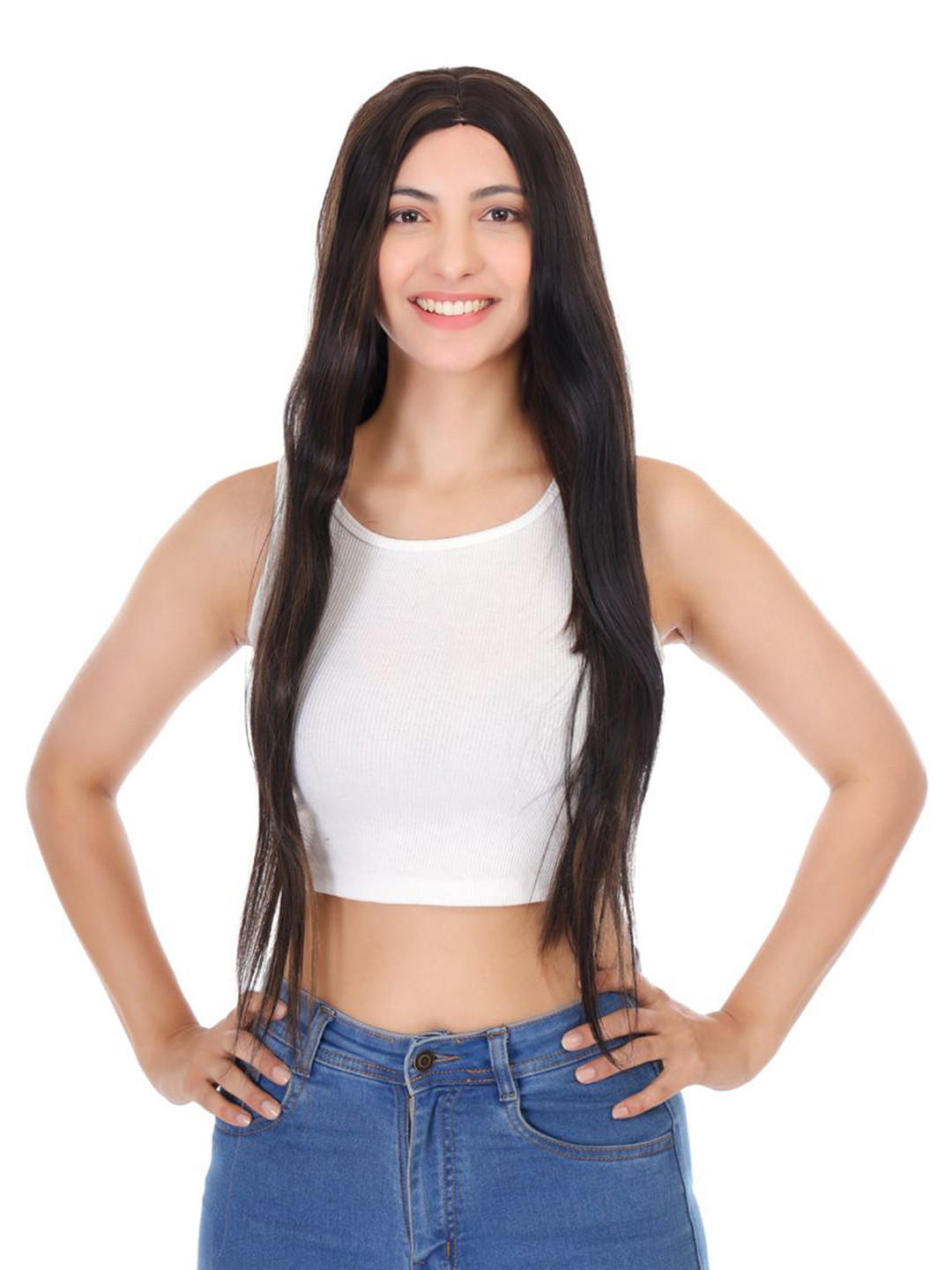 RITZKART Clip In Straight Scalp Topper Hair Extension- Black With Golden Mix- 30 Inch