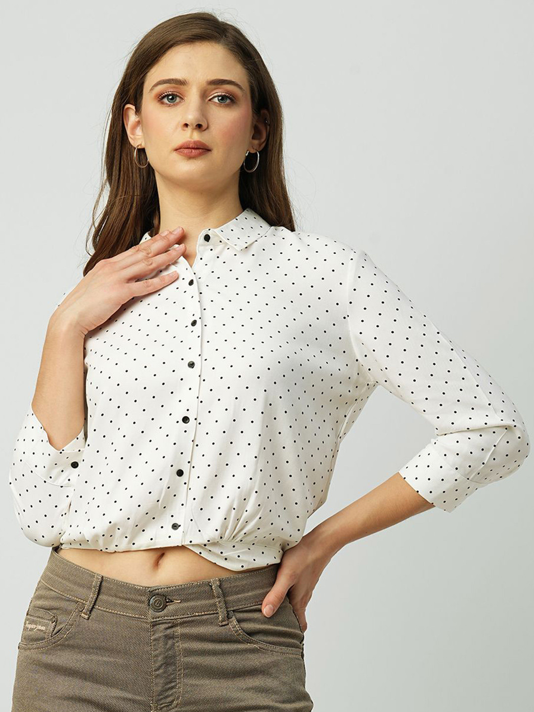 Kraus Jeans Women Slim Fit Polka Dot Printed Casual Shirt