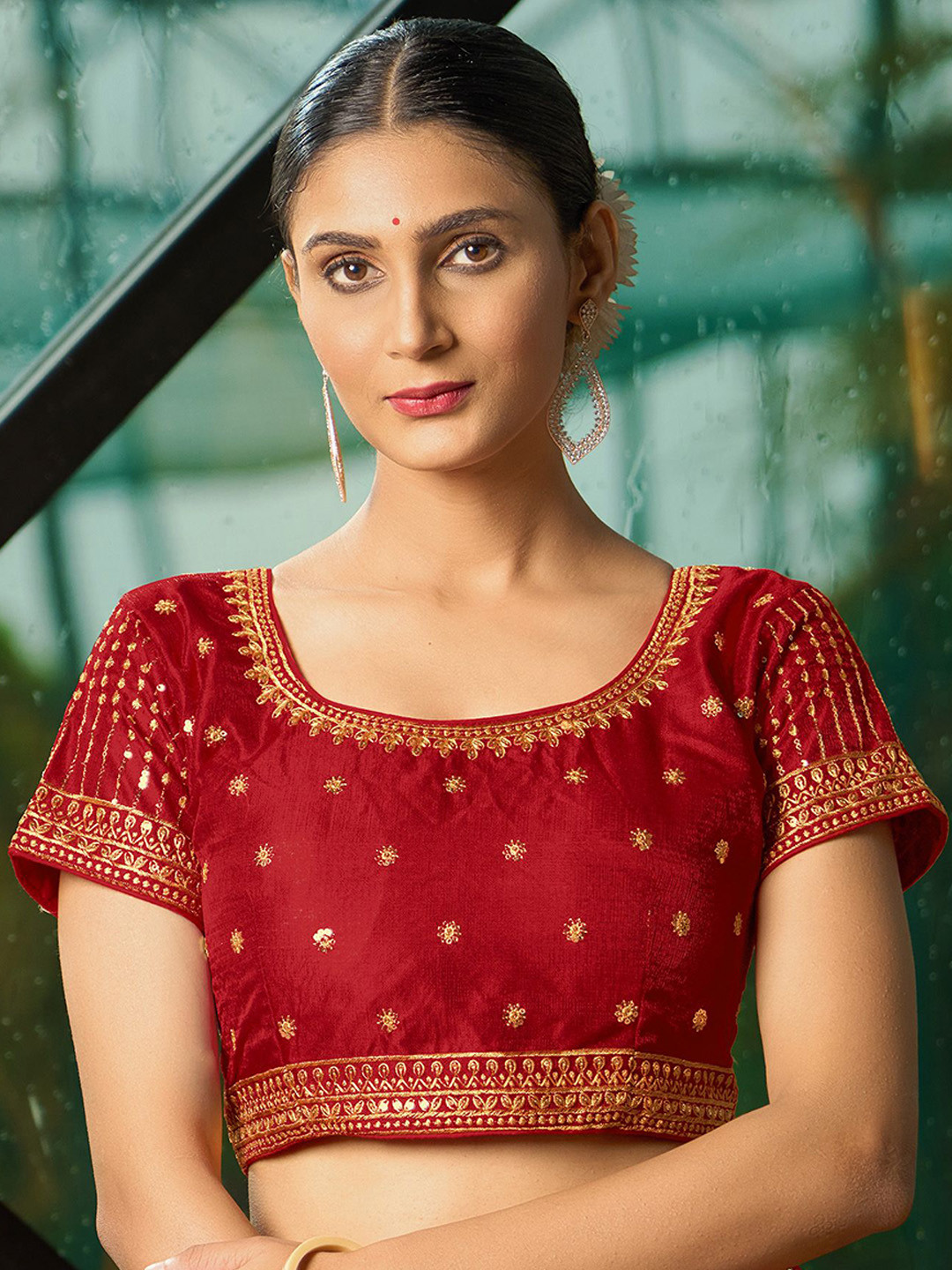 HERE&NOW Embroidered Silk Round-Neck Saree Blouse