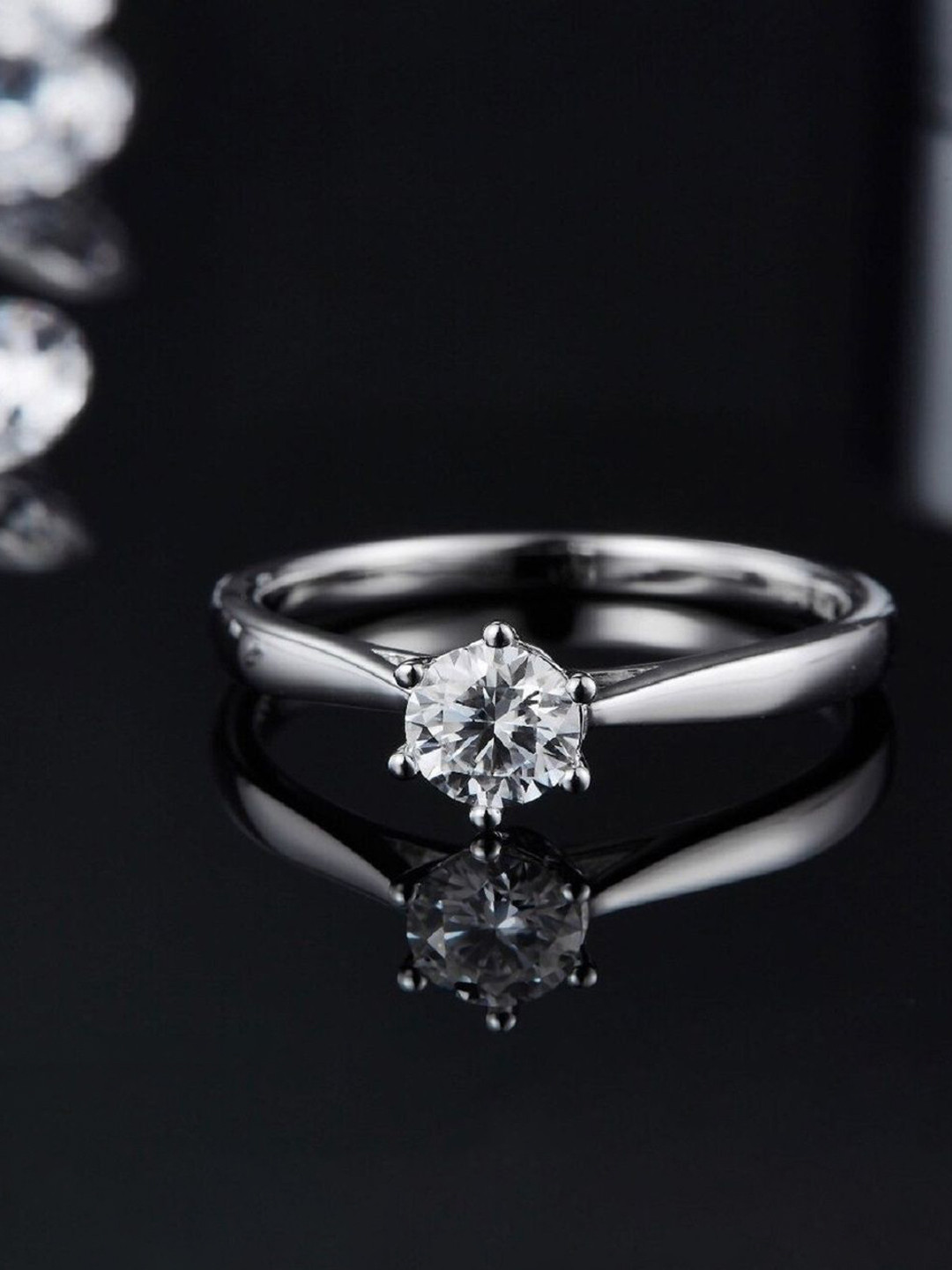 Vivity Silver-Plated Cubic Zirconia Studded Adjustable Finger Ring