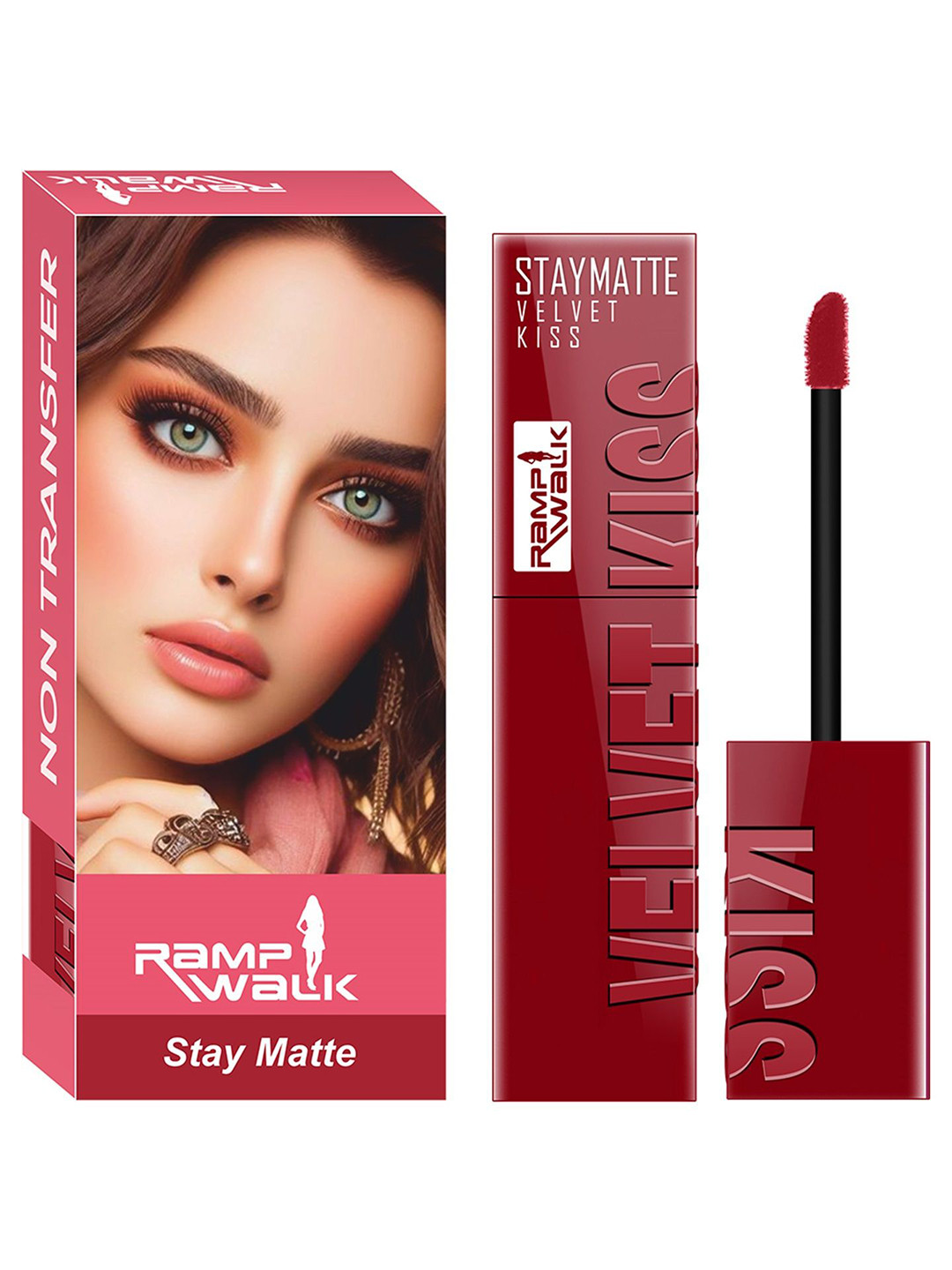 Ramp Walk Velvet Kiss Non-Transfer Long Lasting Liquid Lipstick- 3.5 ml- Cherry Red- 12