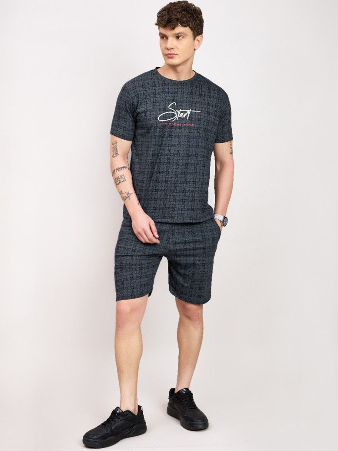 ARRAY Checked Pure Cotton T-Shirt & Shorts Co-Ords