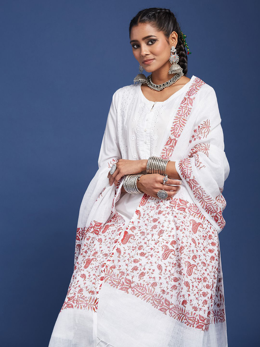 Taavi Block Printed Cotton Linen  Dupatta