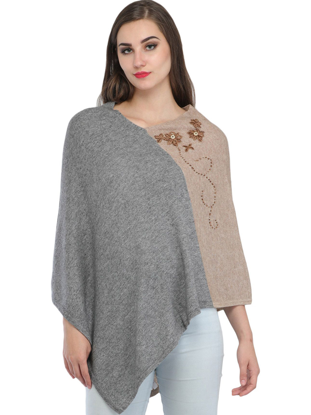 Exotic India Women Cashmere Embroidery Poncho