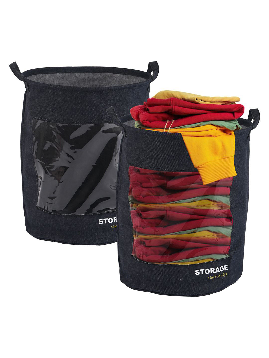 Aura 2Pcs Dark Blue Multipurpose Clothes Basket With Handle