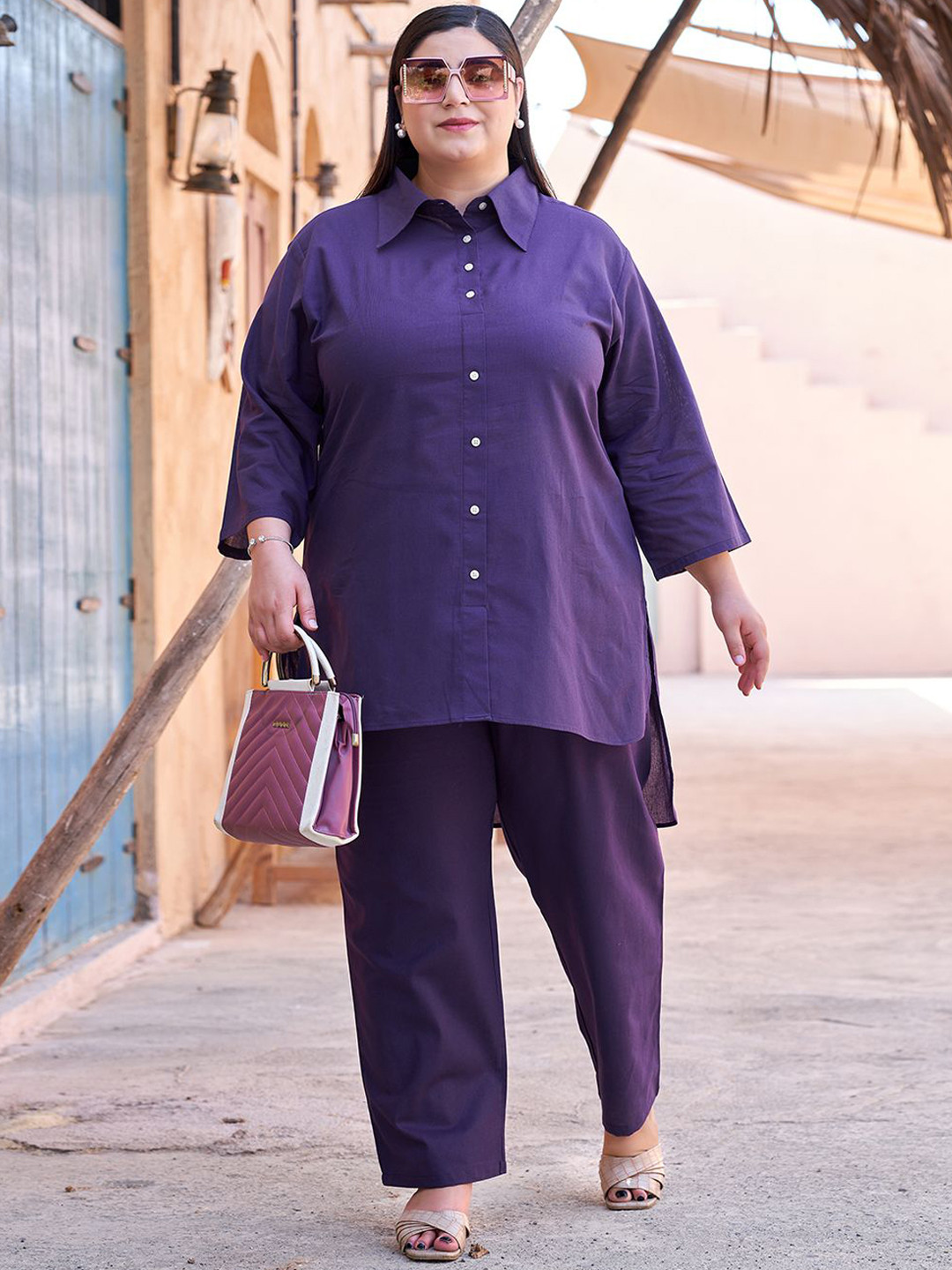TITTLI Shirt Collar Shirt With Trousers Plus Size Co-Ords