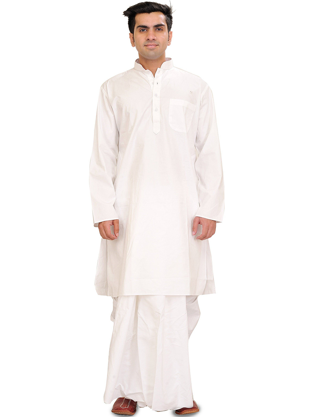 Exotic India Men Solid Cotton Kurta with Dhoti Pant